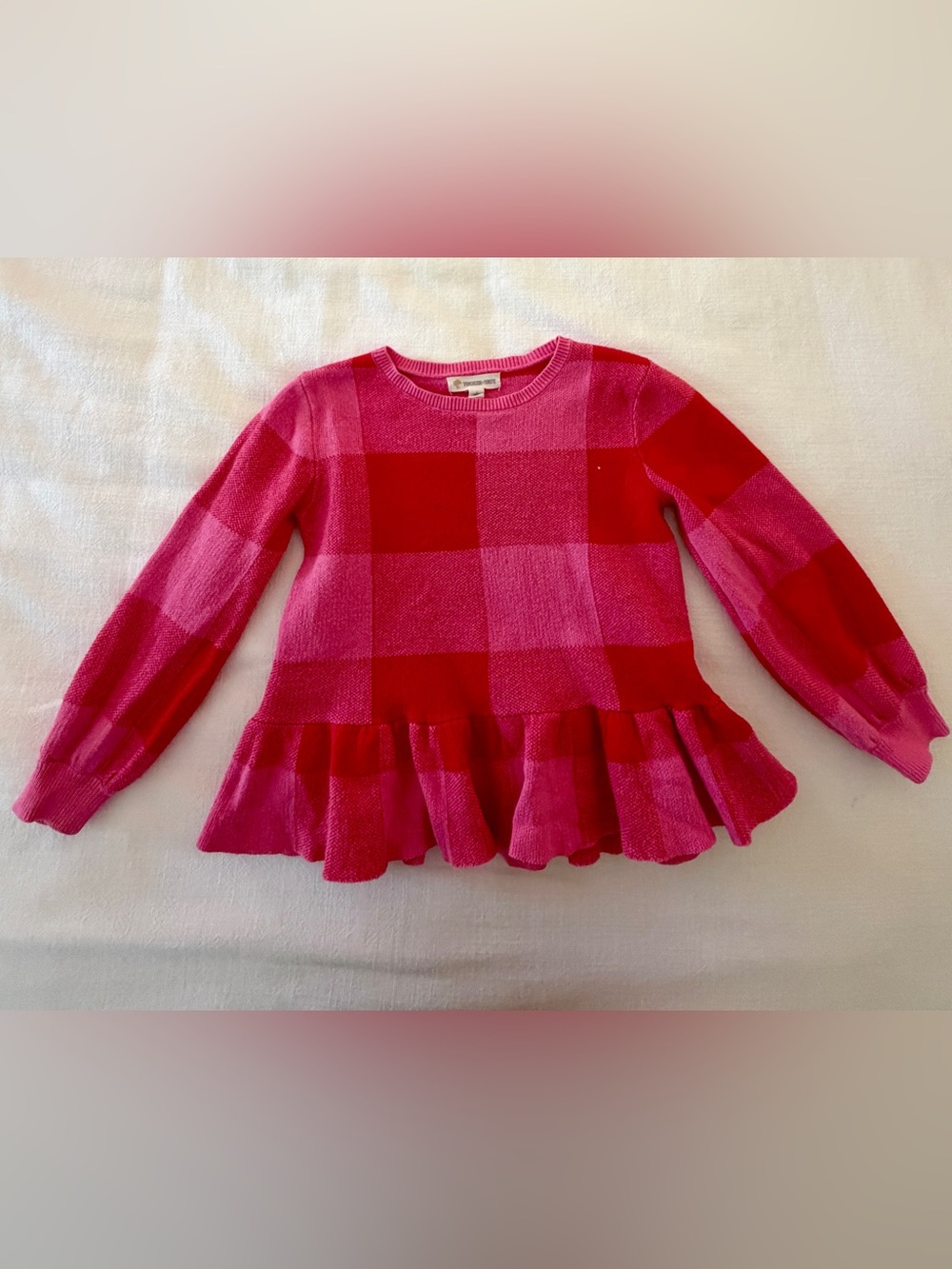 Tucker + Tate Pink & Red Check Peplum Sweater